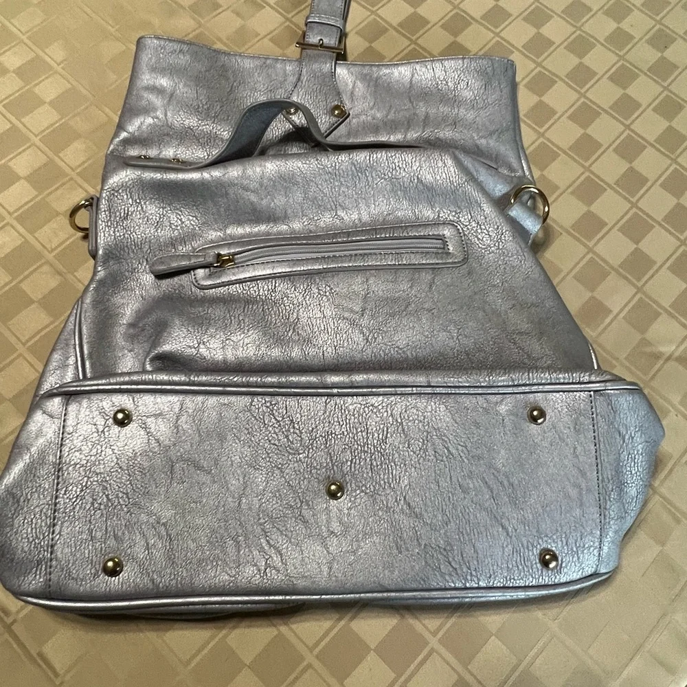 Segolene Paris‎ Leather Top Handle Satchel/handbag silver 17” X 13” EUC Large